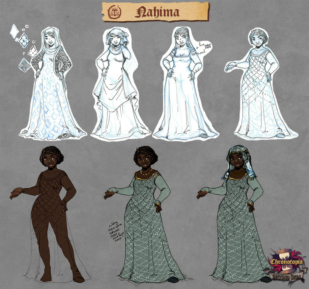 Nahima's concept art, by Anako. I think the blue dress was the best fit for her~